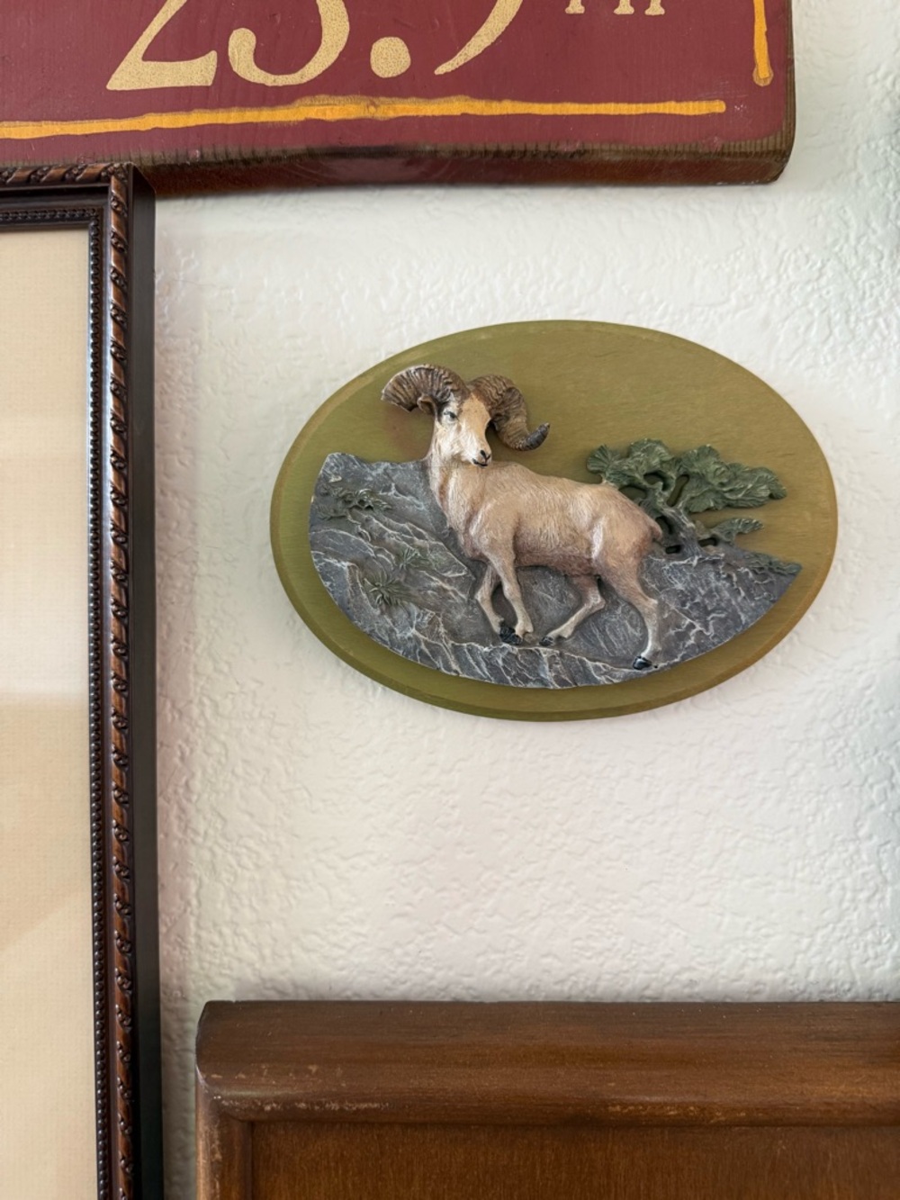 Vintage Avon Olive and Beige Ram Relief Wall Plaque - Picture 2 of 8
